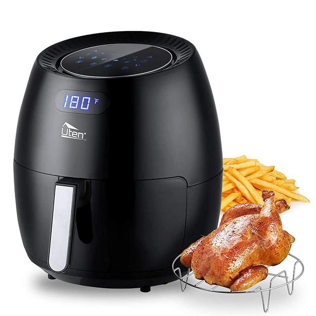 Uten Air Fryer 6.9 Quart, Hot Air Fryer Large Capacity Non-Stick Oven Oilless Cooker, 8 Cooking Preset, Healthier Cooking, Instant Temp/Time Control, LED Digital Touchscreen - 6.5L/6.9QT, 1700W(Black)