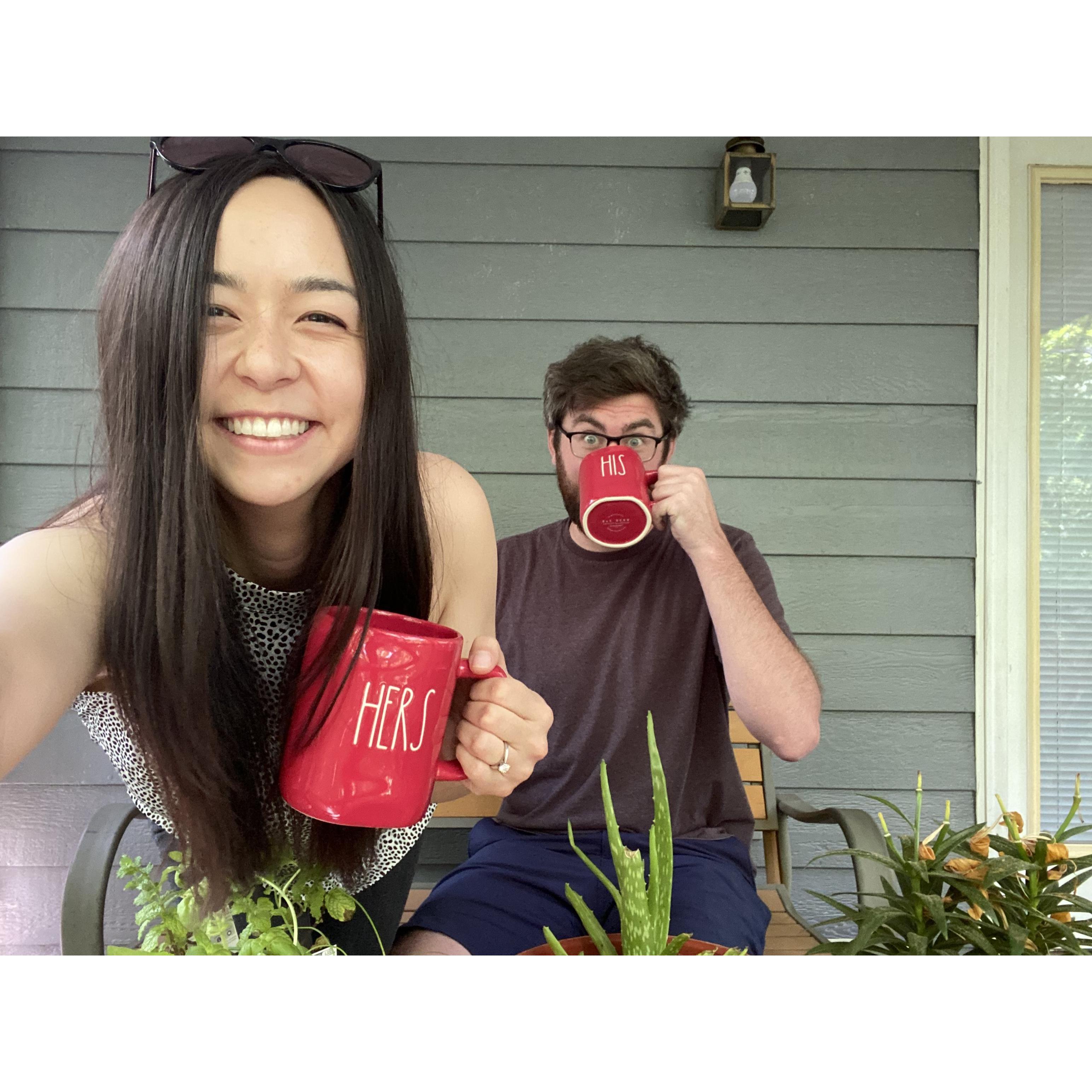 The couple enjoy their patio. Katelyn tried to grow a garden, but killed 4 out of their 5 plants.