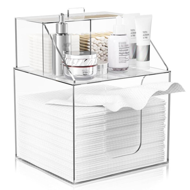 TAINESS Disposable Facial Towels Storage Box Compatible with Clean Skin Club Clean Towel XL-Cotton Pads-Swabs Upgraded Double Layer Face Towel Holder Acrylic Storage Container Valentine's Day Gifts