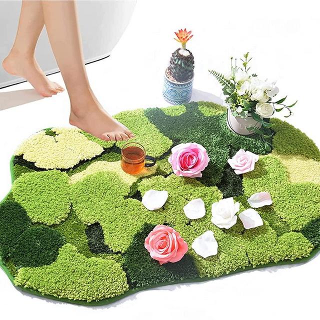 Hifuwan Cute Green Moss Leaf Bathroom Rugs Non Slip Bath Mats for Bathroom Decor Leaves Soft Microfiber Washable Aabsorbent Floor Carpet Boho Indoor Shower Mat Doormat