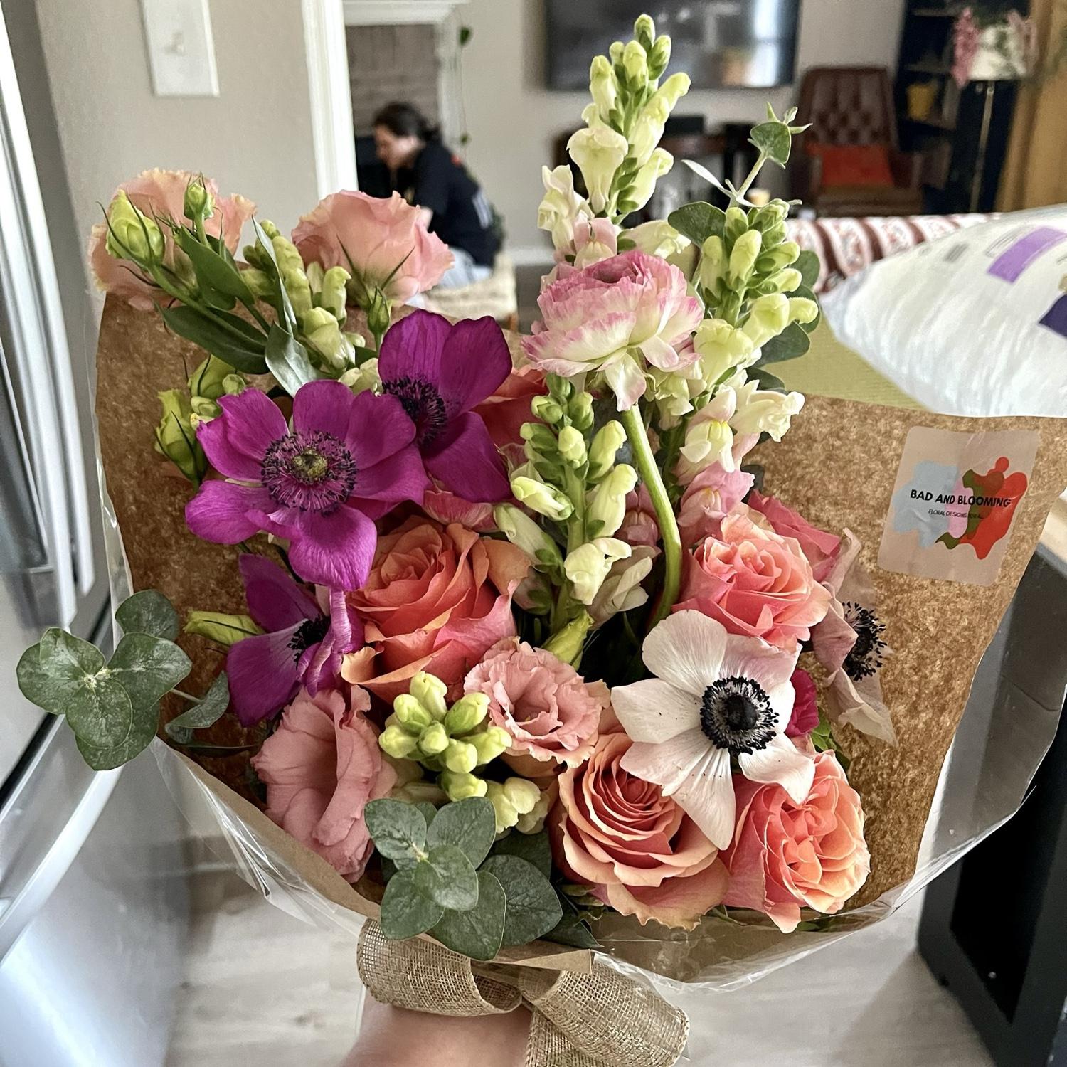 Kelly got me these beautiful flowers from a person I had followed on socials who has the most beautiful flowers, Bad and Blooming. It was a tradition of ours and we saved a lot of those flowers. -C
