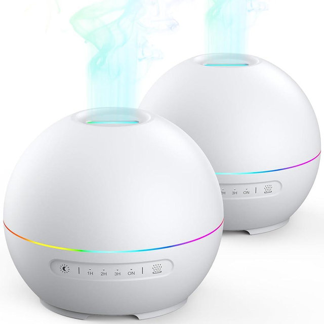 THIMONES 2 Pack Essential Oil Diffuser for Home - 200ml Aromatherapy Diffuser Humidifier with 4 Timers & 7 Colors Night Lights, 20dB Quiet Working for 10 Hours, Auto Shut-Off