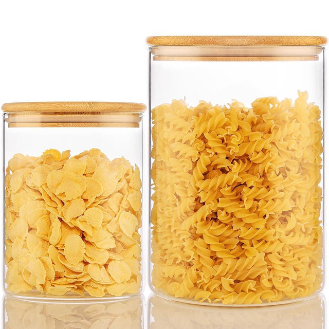 HomArtist Extra Large Glass Flour and Sugar Storage Containers with Airtight lid,105 floz x1 & 48 floz x1 [Set of 2] Big Glass Jars with Bamboo Lids, Air Tight Food Jar for Cereal, Pasta, Rice, Coffee