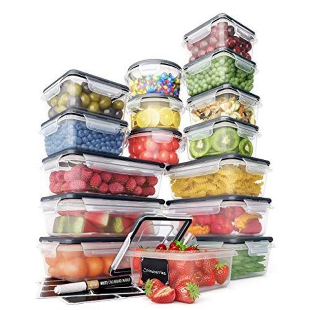 Food Storage Containers Set - Airtight Plastic Containers with Easy Snap Lids (16 Pack) - Leak Proof Kitchen & Pantry Containers - BPA-Free - 16 Chalkboard Labels & Marker - Chef’s Path