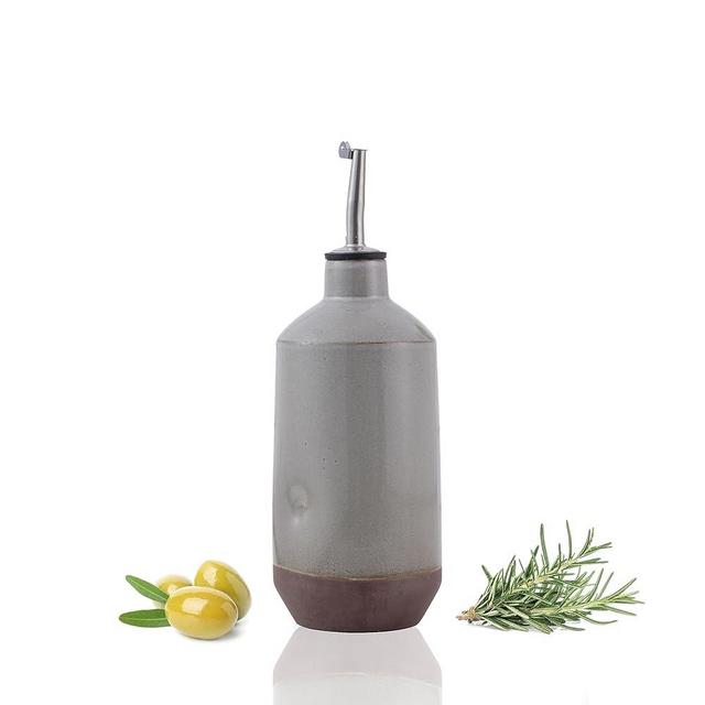 KAKI Olive Oil Dispenser, Olive Oil Cruet, Ceramic Oil Dispenser, Evoo Oil and Vinegar Dispensing Bottle, Olive Oil Container, Oil Holder for Kitchen Counter. Kitchen Gifts for Mom (Grey)