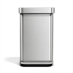 simplehuman 45 Liter / 12 Gallon Rectangular Hands-Free Kitchen Step Trash Can with Soft-Close Lid, Brushed Stainless Steel with Stainless Steel Lid