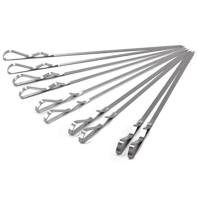 BearMoo Kabob Skewers 17" Stainless Steel BBQ Barbecue Skewers 7/20" Flat Metal Grilling Skewers Set, Reusable BBQ Sticks (Set of 10 +1 X Handy Storage)