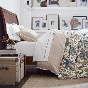 Natural/White Belgian Flax Linen Contrast Flange Duvet Cover - KING SIZE