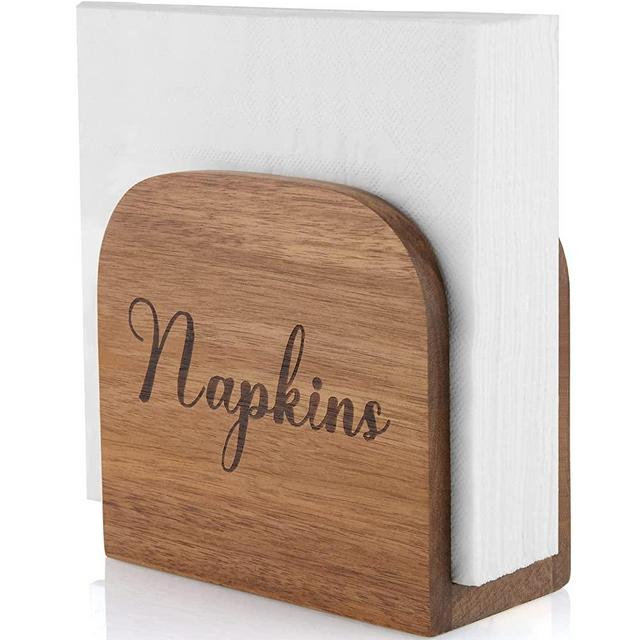 Napkin Holder for Table, ALELION Acacia Wooden Napkin Holder for Kitchen, Farmhouse Wood Napkin Dispenser for Indoor & Outdoor Use, Rustic Napkin Holder for Home Kitchen Decor
