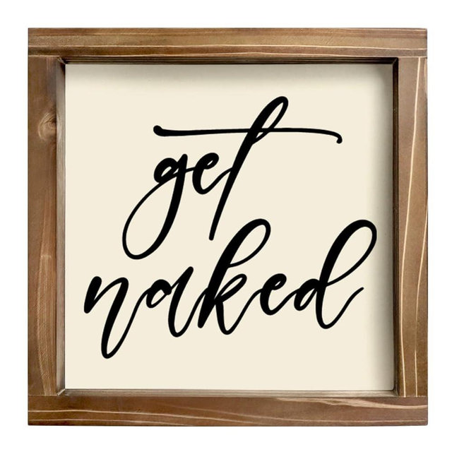 Kas Home Rustic Wood "Get Naked" Sign - Funny Bathroom Decor, Perfect Wall Hanging Plaque for Restroom, Toilet, Guest Bathroom & Apartment Décor