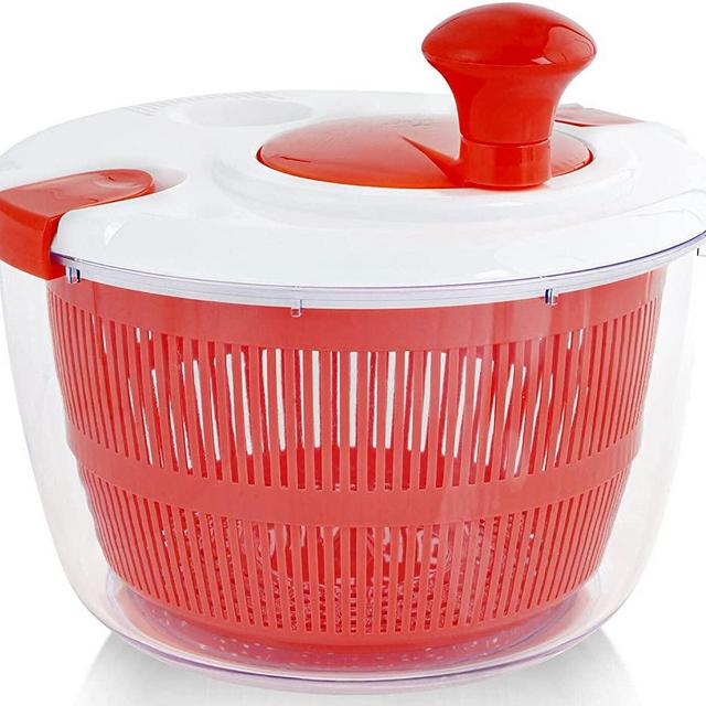Zulay Kitchen Salad Spinner Large 5L Capacity - Manual Lettuce Spinner With Secure Lid Lock & Rotary Handle - Easy To Use Salad Spinners With Bowl, Colander & Built-in Draining System (Red)