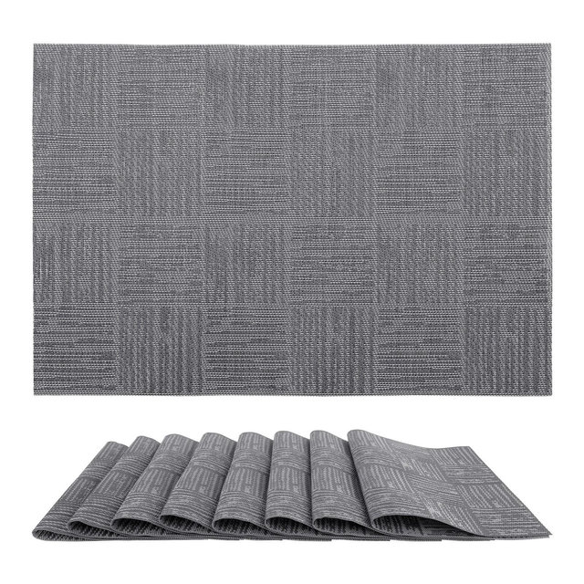 REGALWOVEN Kitchen Dining Washable Heat-resistant Wipeable Table Placemats 18x12in 8 Pcs Dark Gray