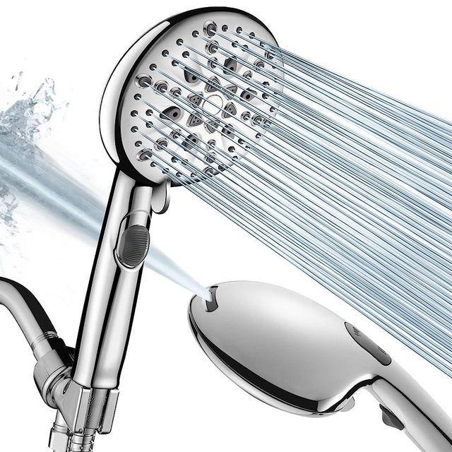 Cobbe High Pressure 9 Functions Shower Head with handheld - Luxury Modern Chrome Look, Built-in Power Spray to Clean Corner, Tub and Pets, Stainless Steel Hose Adjustable Bracket, Chrome