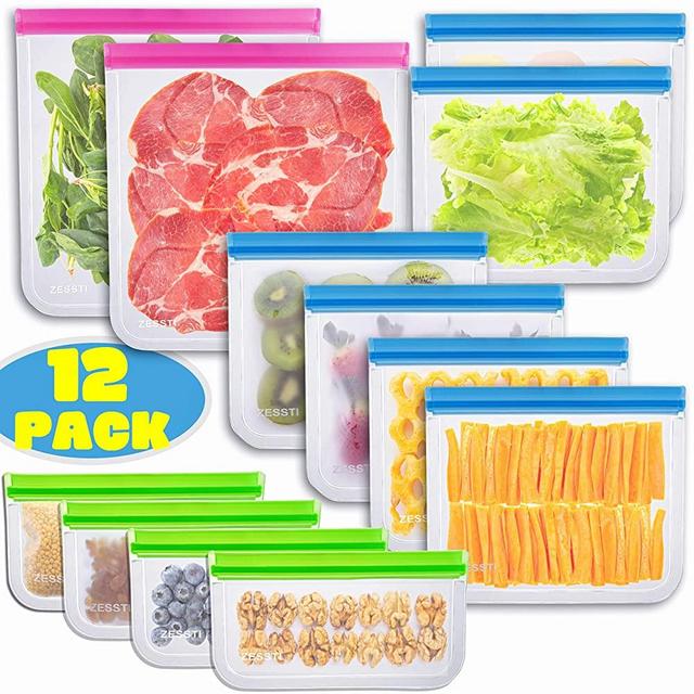 6 Pack BPA Free Reusable Silicone Freezer Bags, Extra Thick Reusable Storage Bags Leakproof Silicone and Plastic Free for Marinate Meats, Cereal, Sand