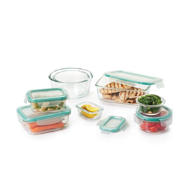 OXO Good Grips 16 Piece Smart Seal Leakproof Glass Food Storage Container Set,Clear