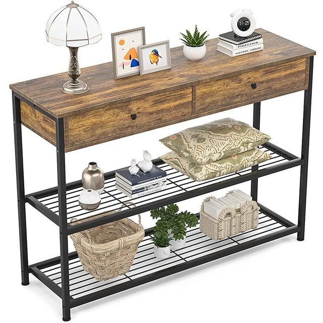 Ecoprsio Console Table with Drawers Industrial Sofa Table Entryway Table Narrow Long with Storage Shelves for Entryway, Front Hall, Hallway, Sofa, Couch, Living Room, Coffee Bar, Kitchen, 40 Inch