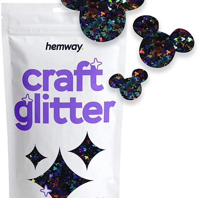 Hemway Craft Glitter - 1/6" 0.165" 4mm - Micky Mouse Glitter Sequin Confetti, Party Decoration, Nail, Body, Face, Arts, Crafts - Black Holographic - 50g
