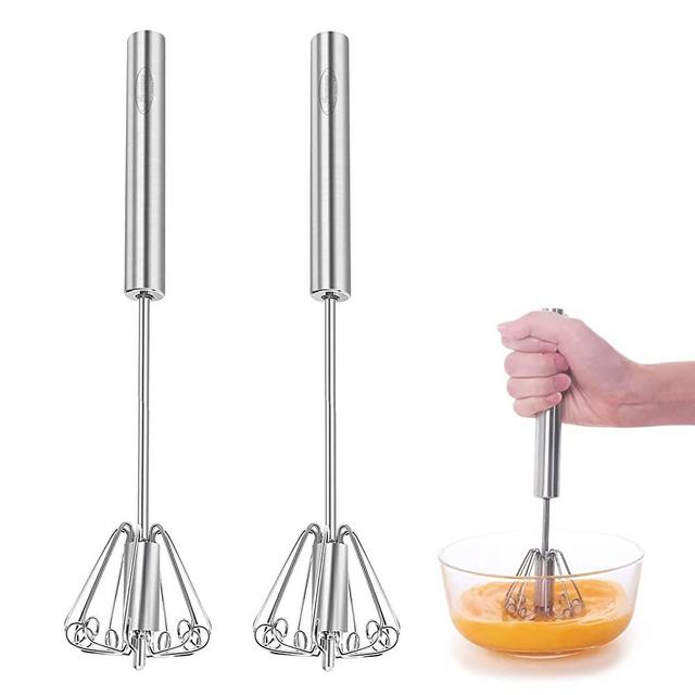 Newness Egg Whisk, [2 Pack] Stainless Steel Hand Push Whisk Blender for Home - Versatile Tool for Egg Beater, Milk Frother, Hand Push Mixer Stirrer - Kitchen Utensil for Blending, Whisking, Beating