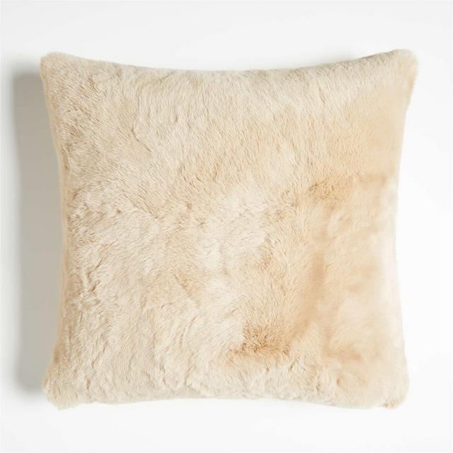 Ginger Beige Faux Fur 23"x23" Throw Pillow with Down-Alternative Insert