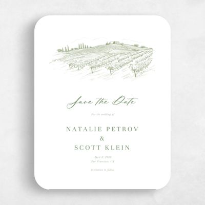 Green Rounded Wedding Save the Date - Fico Portrait