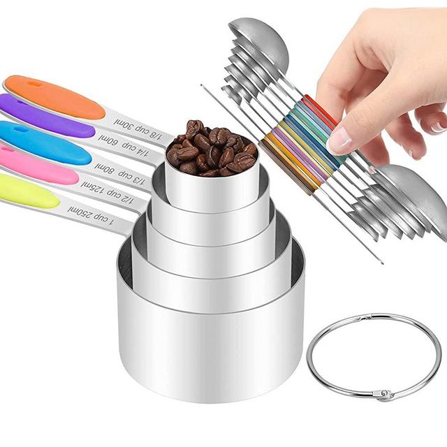 Measuring Cups and Spoons Set,Includes 5 Stainless Steel Nesting Measuring Cups, 7 Measuring Spoons, 1 Leveler, for Dry & Liquid Ingredients