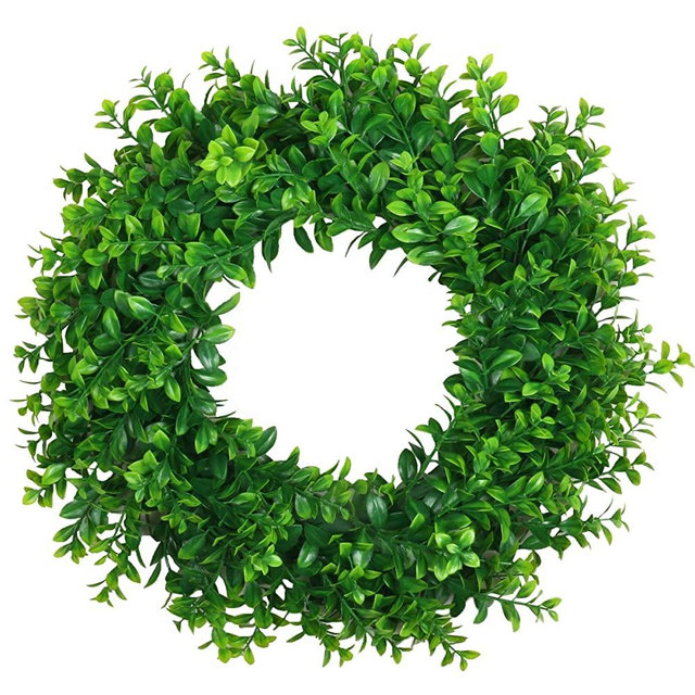 U'Artlines 17" Front Door Wreaths Artificial Spring Summer Greenery Hanging Garland for Home Wedding Wall Window Decoration (17'' Boxwood)