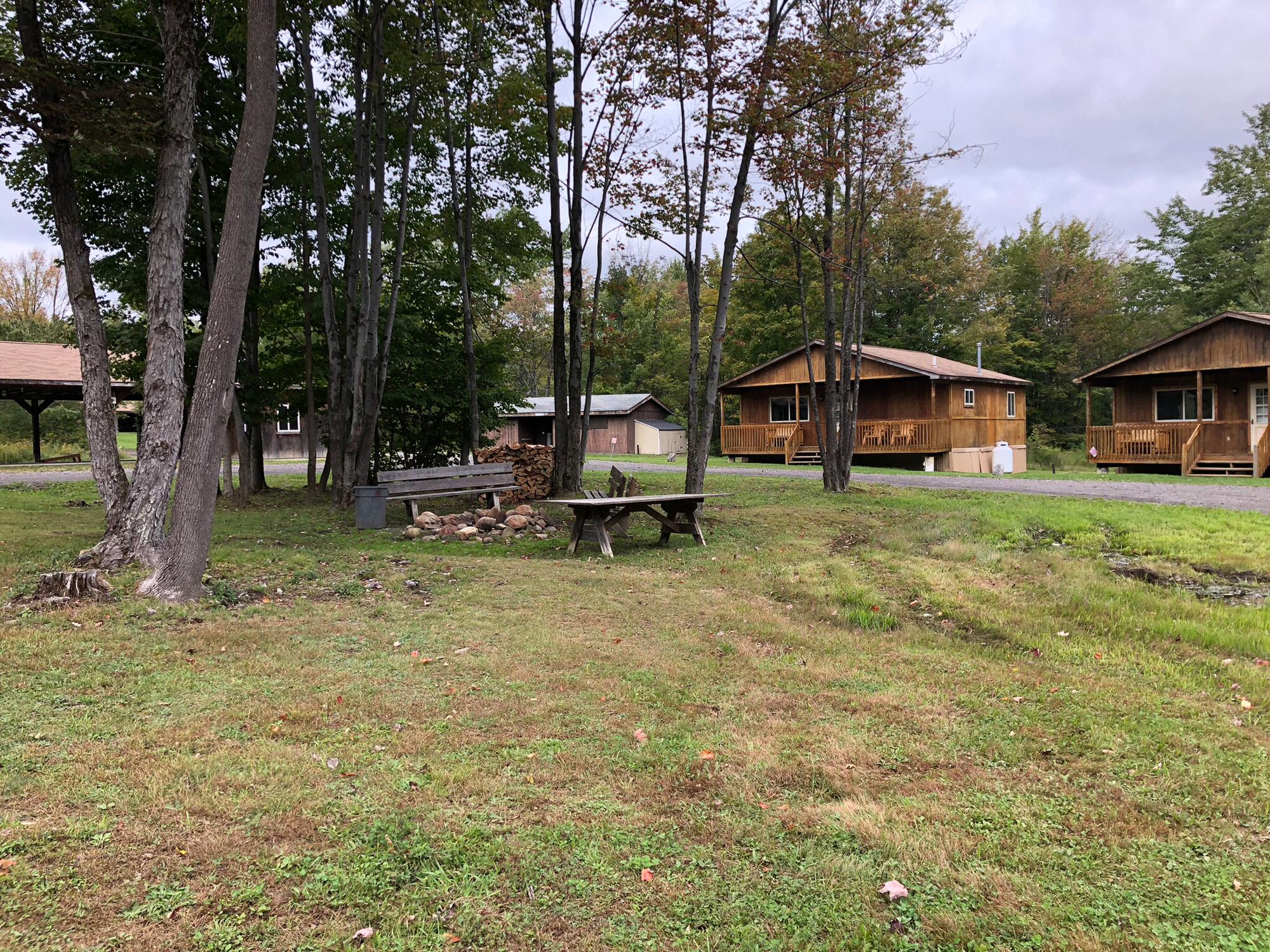 One of the campfire rings in the middle of the cabin loop