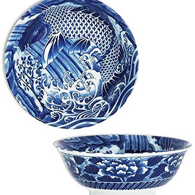 Happy Sales HSXLB-COIBL8, Japanese XL Bowl 8"D Multi Purpose Ramen Udong Soba Tempura Noodle Pho Donburi Rice Tayo Bowl, Blue Coi