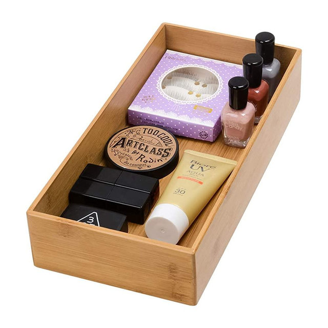 Drawer Organizer Storage Box Bathroom Living Room Kitchen Bamboo (12"6"2.5")