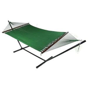 Sunnydaze Large 2 Person Soft-Spun Polyester Spreader Bar Rope Hammock with Stand, Green, 350 Pound Capacity