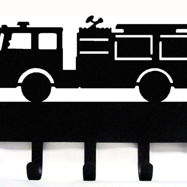 The Metal Peddler Fire Engine Truck Key Rack with 5 Hooks - 9 inch Wide - Made in USA; Gift for Firefighter; Home, Garage, and Station Organizer
