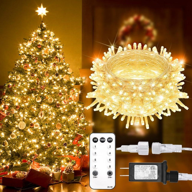 suddus 100 LED String Lights with Remote Control, 33ft Connectable Clear Wire Fairy Lights, 8 Modes & Timer Dimmable, Waterproof Plug in Twinkle Lights for Bedroom, Patio, Christmas Tree - Warm White