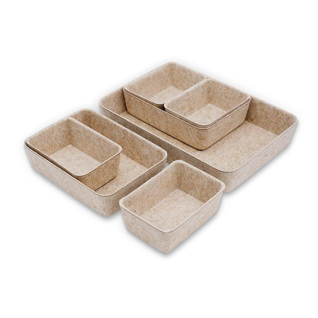 Welaxy Office Drawer organizers felt storage bins Shallow Small Desk trays Draw dividers Nordic Lifestyle Natural Scandinavian-chic style 7-piece (Oatmeal)