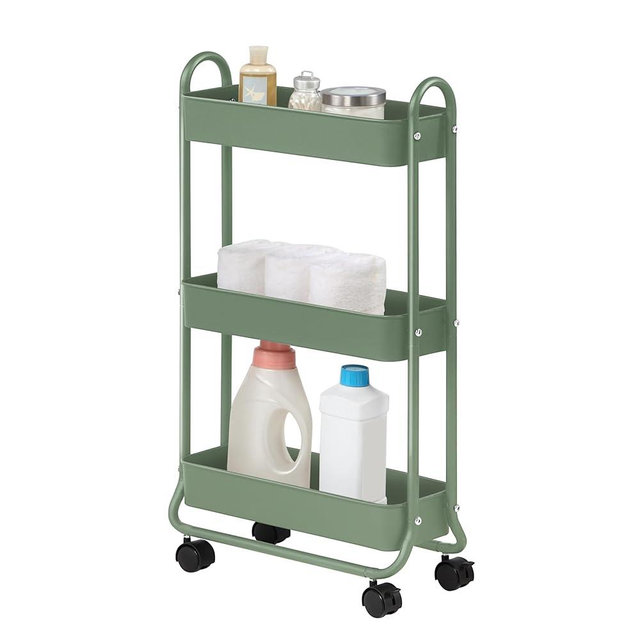 SunnyPoint Slim Rolling Storage Cart, 3 Tier Bathroom Storage Organizer Bathroom, Laundry Utility Cart (Turq)