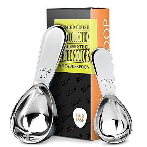 1Easylife Endurance 18/8 Stainless Steel Coffee Scoops Set, 2 Piece Ergonomic Measuring Spoons, 1 Tbsp & 2 Tbsp Exact