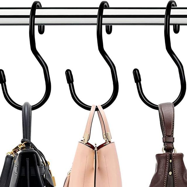 12 Pack Purse Hanger for Closet,Unique Twist Design Bag Hanger Purse Hooks, Large Size Closet Rod Hooks for Hanging Bags, Purses, Handbags, Belts, Scarves, Hats,Clothes, Pans and Pots (Black)