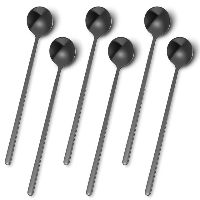 Coffee Spoons for Coffee Bar, 6 Pcs 6.7 Inch Stainless Steel Black Coffees Stirring Spoons with Long Handle for Tea, Dessert, Restaurants, Hotels, Family Celebrations - Dishwasher-safe (Matte Black)
