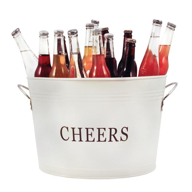 Twine Rustic Farmhouse Decor Ice Bucket & Galvanized Cheers Beverage Tub for Parties, 6.3 Gallons, Cream, White