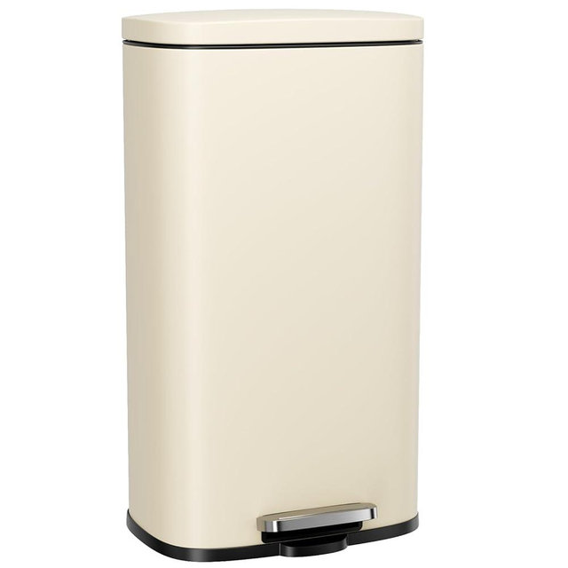Arlopu 8/13.2 Gallon Step Trash Can, Stainless Steel Garbage Bin, Soft-Close Rubbish Bin with Removable Plastic Inner Bucket, Fingerprint-Proof, Lid Dustbin, Suit for Kitchen (Beige, 50L)