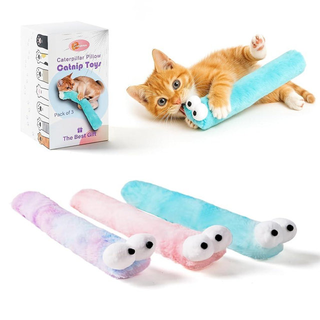 Gochanmon Cat Toys Pillows,3 Pack, Catnip Inside,Soft and Durable Kick Sticks with Crinkle Sound, Interactive Indoor Kitten Play and Exercise Toy 12.5 Inches