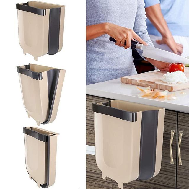 Braoses Hanging Trash Can for Kitchen Cabinet Door, Small Collapsible Foldable Waste Bins, Hanging Trash Holder for Bathroom Bedroom Office Car, Portable Home & Outdoor Garbage Can - 2.4 Gallon