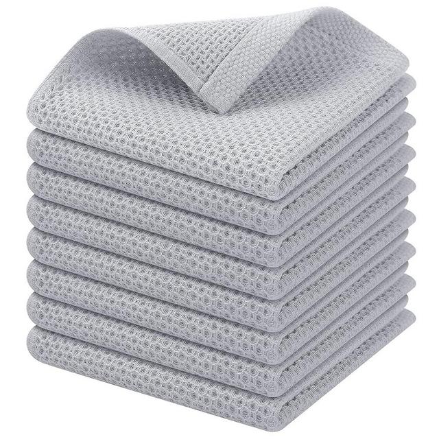 Kitinjoy 100% Cotton Kitchen Dish Cloths, 8 Pack Waffle Weave Ultra Soft Absorbent Dish Towels for Drying Dishes Quick Drying Kitchen Towels Dish Rags, 12 X 12Inch, Light Grey