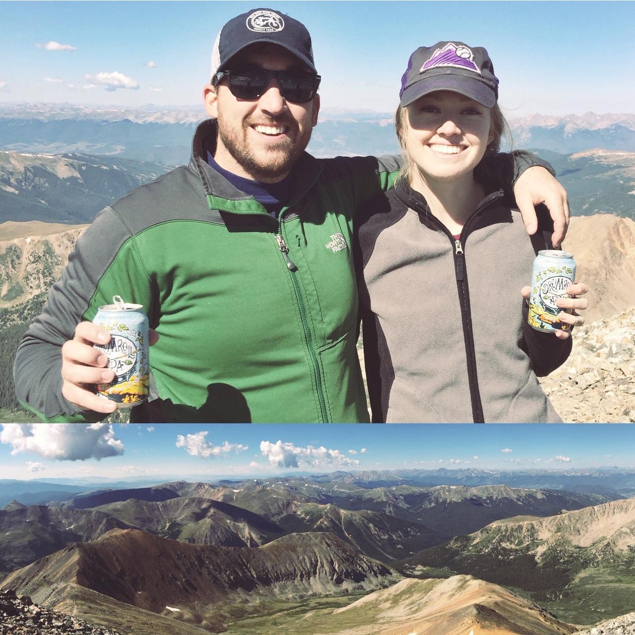 Enjoying a beer after hiking our first (and maybe last) 14er - Grey's Peak