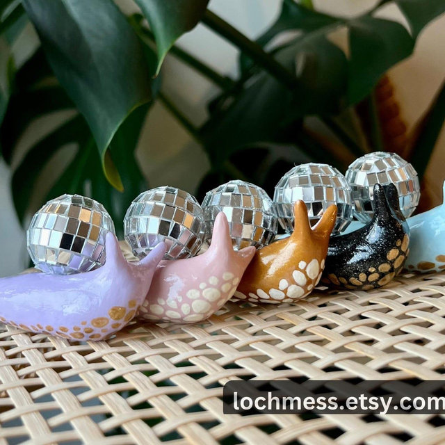 Disco Snail, Handmade Snail Figurine w/ Disco Ball Shell, Friend Gift, Handmade Gift, Snail, Snail Gift, Handmade Snail