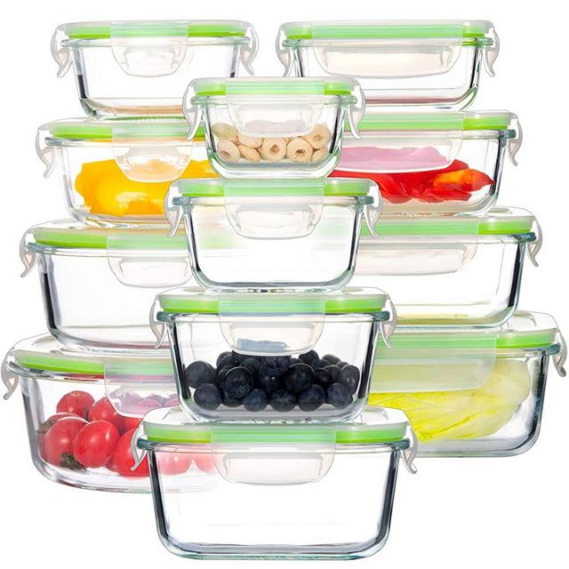 Glass Food Storage Containers with Lids, [24 Piece] Airtight Glass Storage Containers, 100% Leak Proof Glass Meal Prep Containers, BPA Free Glass Bento Boxes for Lunch (12 lids & 12 Containers)