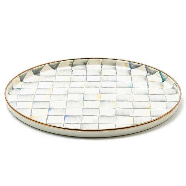 MACKENZIE-CHILDS Sterling Check Enamel Round Tray, Unique Circle Platter, Decorative Tray for Food