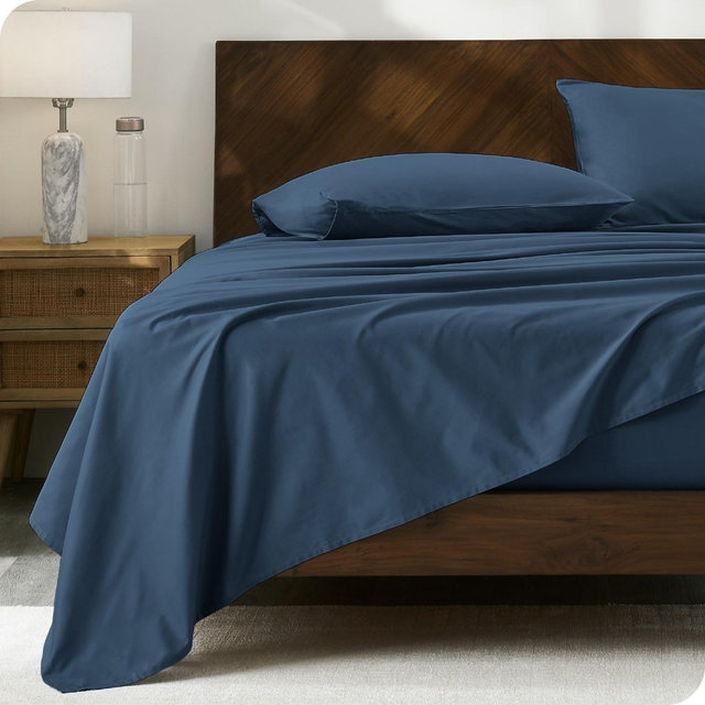 300 Thread Count Organic Cotton Percale Bering Sea 4 Piece Queen Bed Sheet Set by Bare Home