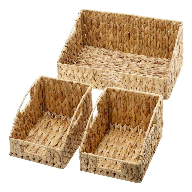 GRANNY SAYS Wicker Storage Basket, Wicker Basket with Handles, Trapezoid Woven Baskets for Shelves, Decorative Baskets for Home Decor, Water Hyacinth, 3 Pack