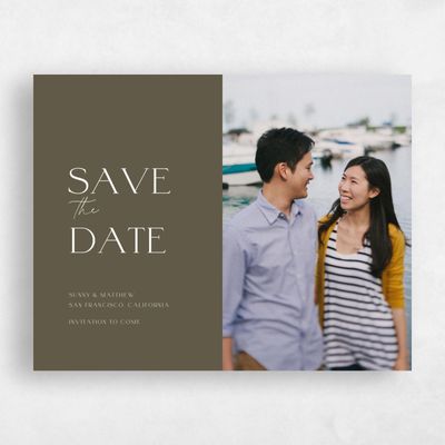 Dark Khaki, Green Wedding Save the Date - Blonshine Photo