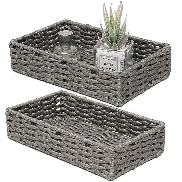 HOSROOME Wicker Bathroom Storage Organizer Tray Toilet Paper Storage Basket for Toilet Tank Top Decorative Wicker Toilet Tank Tray for Paper Hand Towel Bread Baskets for Kitchen Organizing